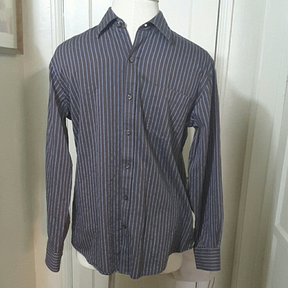 3/$12 J FERRAR modern fit brown stripe shirt - Picture 3 of 6